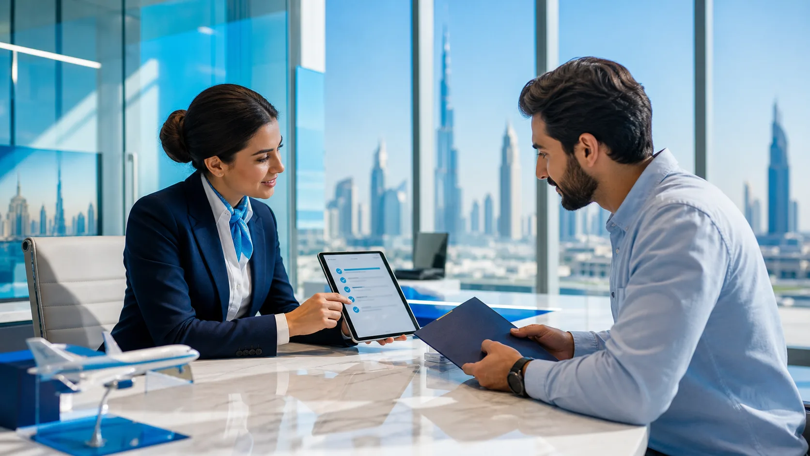 Visa advisor helping a traveler